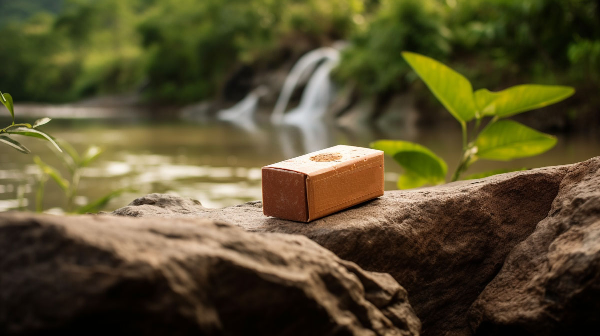 eco friendly soap bar on a rock