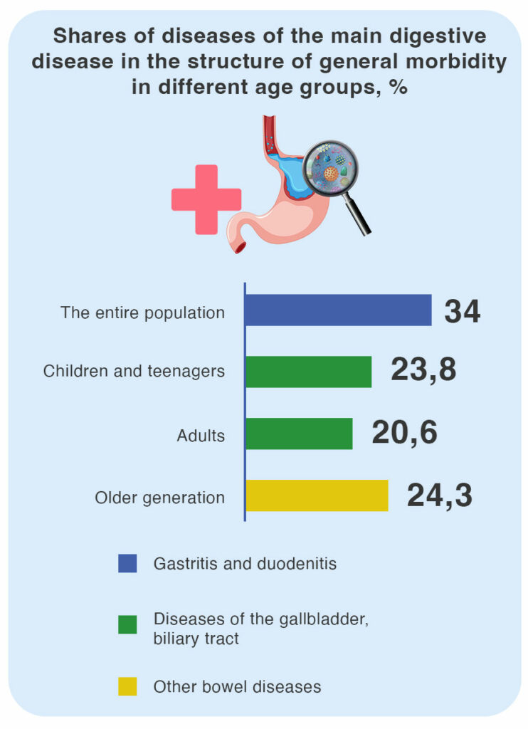 Shares of diseases of the main digestive disease