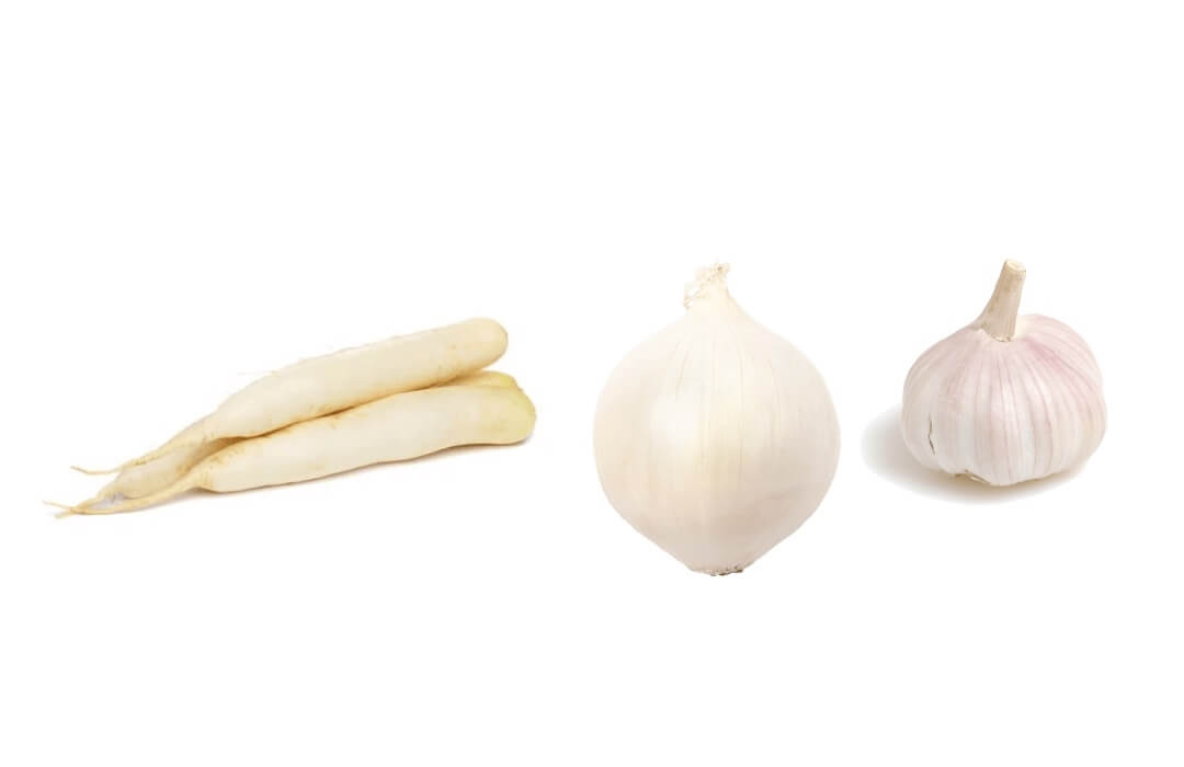 brown and white color vegetables